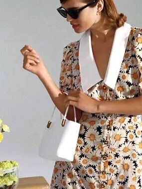 Anthropologie Yellow White & Black  Reto Daisy Button-Front Modal Dress.Size L